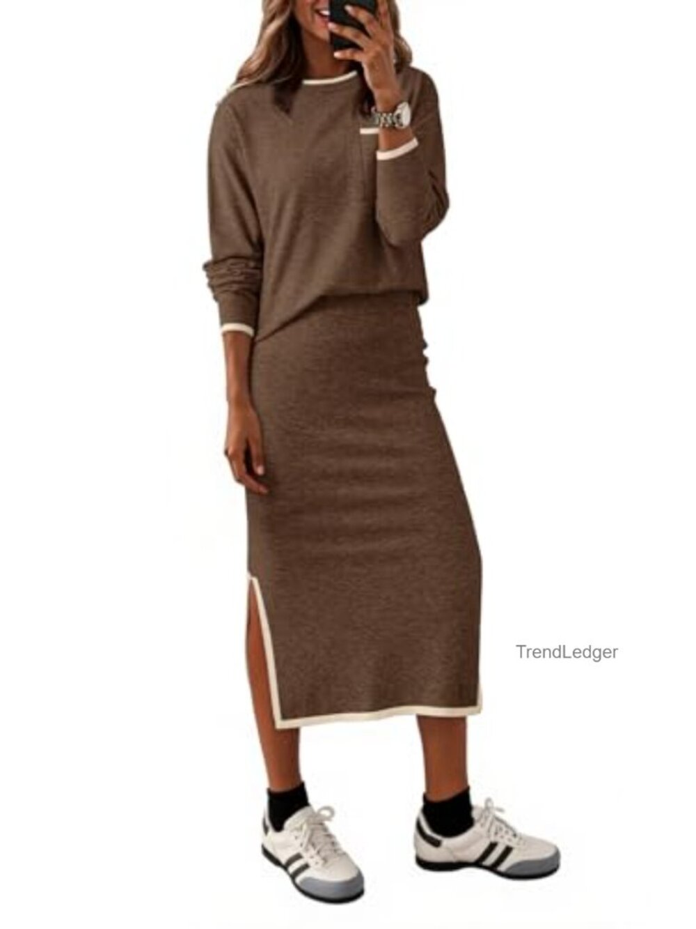Dokotoo 2 Piece Sweater Skirt Set Knit Lounge Outfit Long Sleeve Pencil Midi